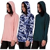 Real Essentials 3 Pack: Women's Dry Fit Long-Sleeve Hoodie Pullover Sweatshirt Pocket - Active Lounge (Available In Plus)