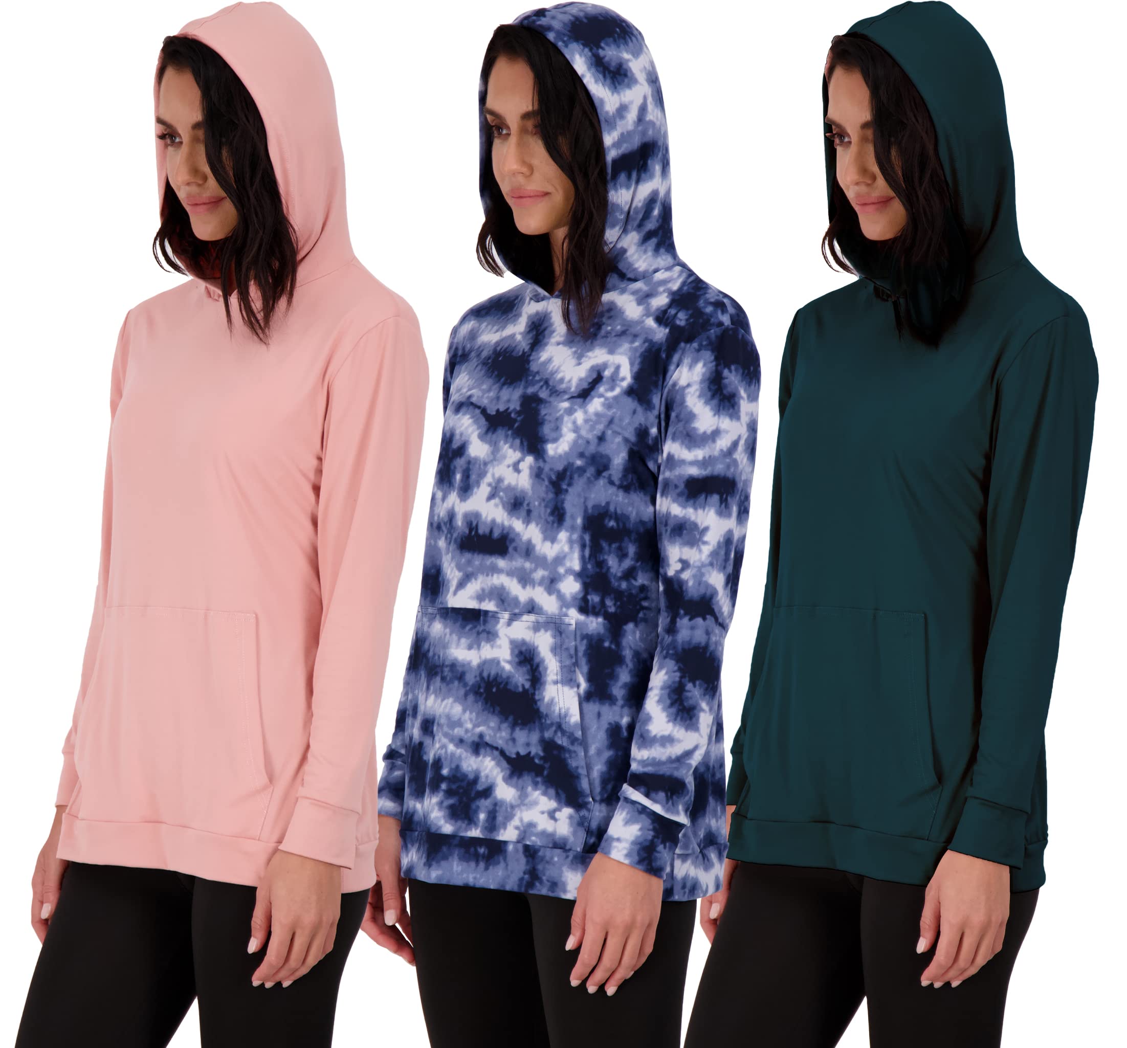 Photo 1 of 3 Pack: Women's Just My Plus Size Long Sleeve Hoodie Pullover Casual Sweatshirt Fashion Dry Fit Lounge Active Yoga Running Athletic Exercise Gym Workout Outdoor Top Ladies Kangaroo Pocket- Set 1, 1X