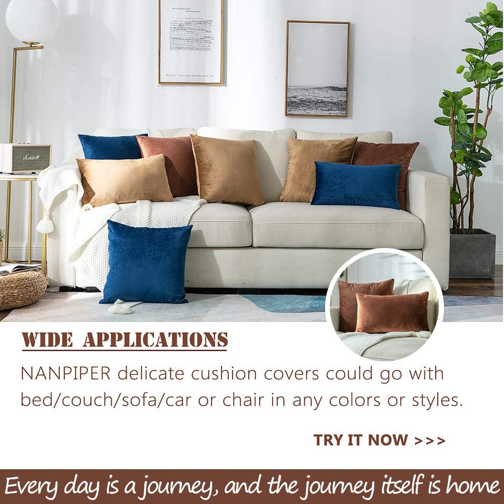 NANPIPER Set of 2 Velvet Soft Decorative Cushion Throw Pillow Covers 20x20 Inch/50x50 cm Cozy Solid Velvet Square Pillowcase CushionCovers Brown for Couch and Bed: Home & Kitchen