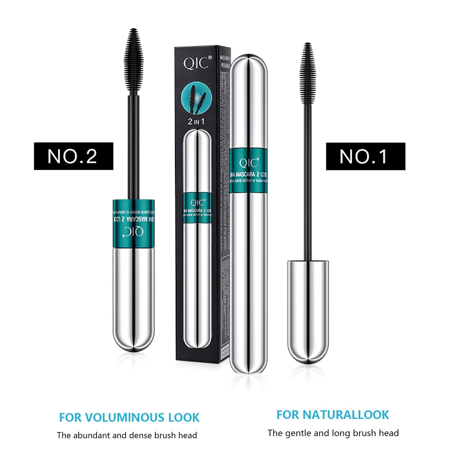 2PCS 4D Silk Fiber Lash Mascara,2 in 1 Thrive Mascara For Natural Lengthening And Thickening Effect,no clumping Superstrong Waterproof No Toxic Mascara