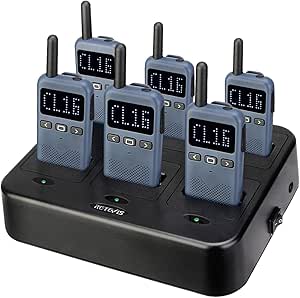 Retevis RB19 Radios Walkie Talkies Long Range,2 Way Radios Rechargeable,Mini,Ultra-Thin,1650mAh Battery (6 Pack),with 6 Way Multi Charger