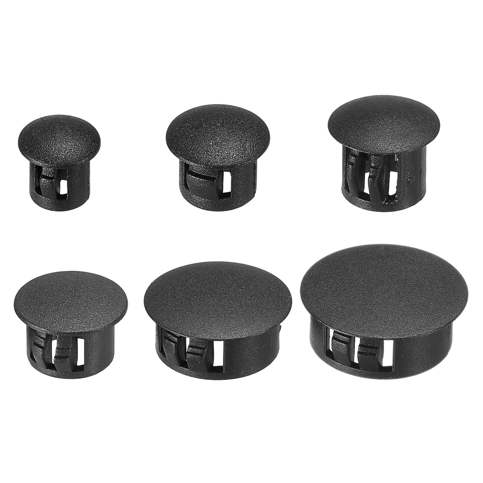 PATIKIL Plastic Hole Plugs, 150Pcs Flush Type Round Hole Plugs Cover Snap in Locking Hole Tube for Table Kitchen Cabinet Furniture, Black(6mm, 8mm, 10mm, 12mm, 20mm, 25mm)