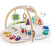 Move2Play, Montessori Inspired Wooden Kick & Play Baby Gym | Musical Piano | Tummy Time Activity Center | Play Mat for Newborns & Infants | Toys for Ages 0-6+ Months (Deluxe)