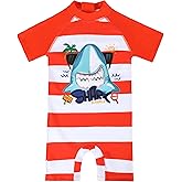 Cadocado Baby Boy Rashguard Swimsuit Zip Up One Piece Boys' Swimwear Short Sleeves Kid Bathing Suits Sun Protection Swim Suit