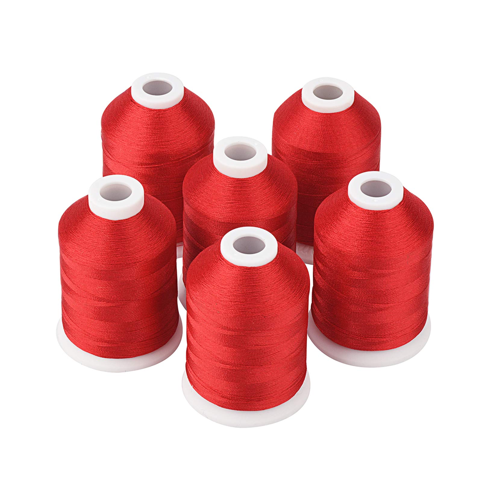 Simthread 6 Spools Red Polyester Machine Embroidery Thread 1000M (1100 Yards) – 40WT Trilobal Yarn for Babylock, Janome, Pfaff, Singer, Bernina & Most Home Embroidery Machines