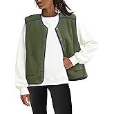 Panadila Womens Fuzzy Fleece Vest Oversized Sleeveless Sherpa Jacket Color Block Tops Button Down Outerwear with Pockets