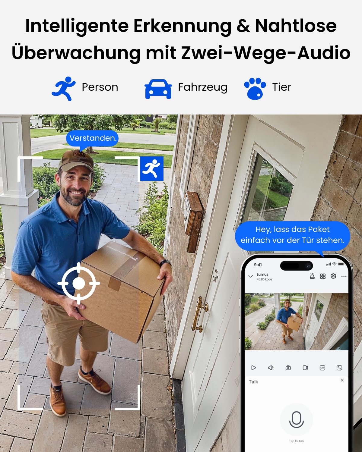 Reolink 2K Überwachungskamera Aussen Set, All-in-One-Kameraset mit Lokalem Speicher, 2,4/5GHz Wi-Fi, KI-Erkennung, 24/7 Aufnahme, Spotlights, AES-128-Verschlüsselung, Plug-in, Home Hub Mini+2xLumus 4