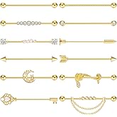 LOREMOW 12Pcs 14G Stainless Steel Industrial Barbell Earrings for Women Men Cartilage Helix Piercing Jewelry Industrial Piercing Bar 38MM