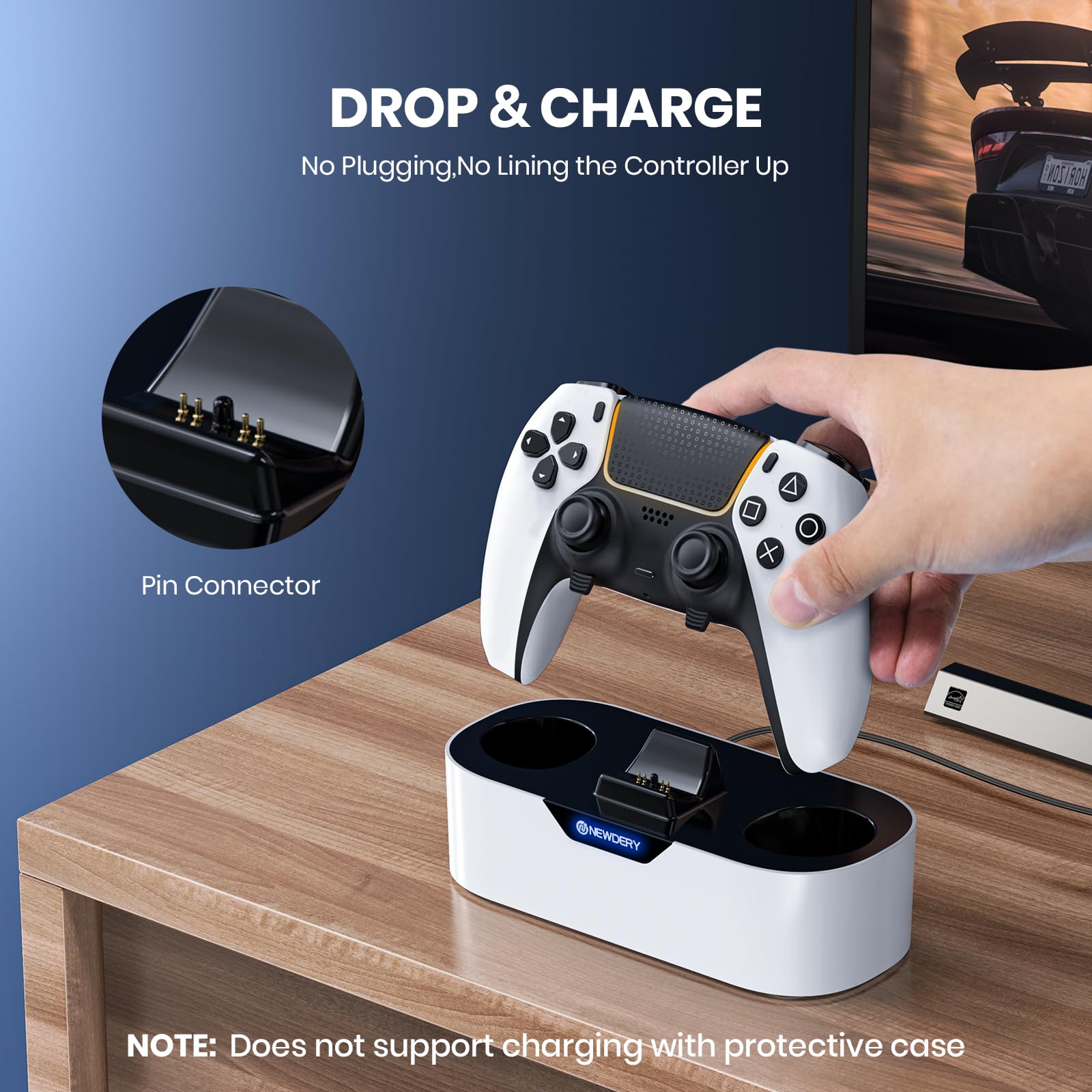 NEWDERY PS5 Controller Ladestation, Schnellladestation für PlayStation 5 Controller, Einzel Controller Ladeständer als Ersatz für PS5 Controller und PS5 Pro Controller 3