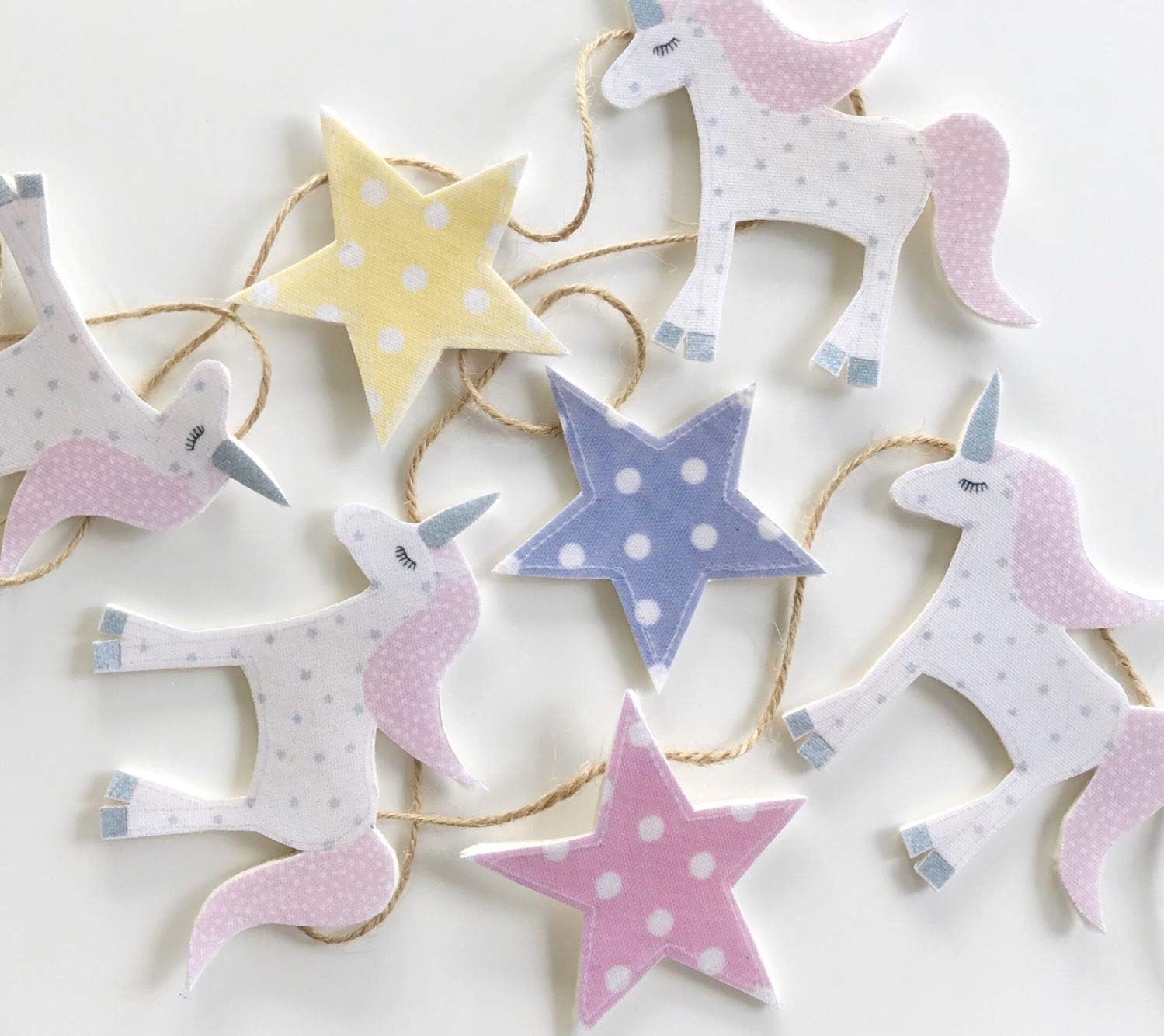 The Material Girls Pink Silver and White Unicorn with Rainbow Star Bunting Garland Wall Hanging Decoration 1 metre long