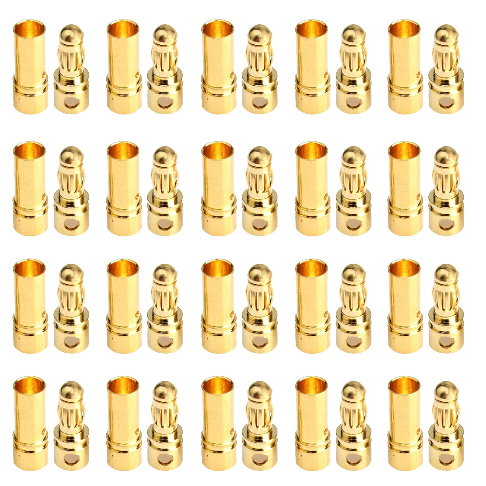 Boladge 20 Pairs Gold-Plated 3.5mm Male Female Banana Plug Bullet Connector for ESC Motor Lipo Battery