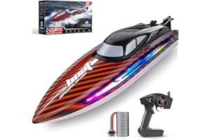JOGPUN RC Boat for Adults Remote Control Boat for Lake Pool Water Play with One Key Self-righting, Demo, Water Cooling, 30KMH, 7 LED Light Modes, 394Ft, 18-20 Minutes Play, Low Battery Alert, 2.4Ghz, Red