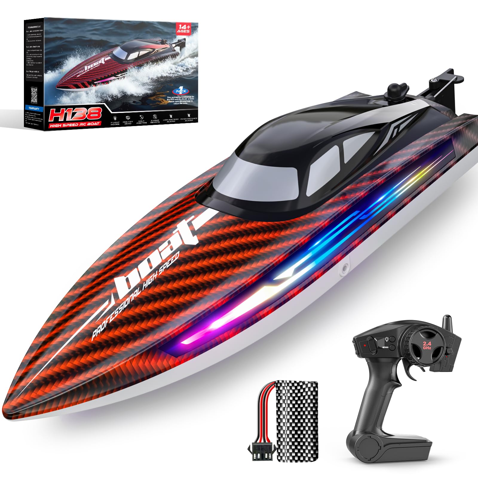 Photo 1 of RC Boat 30KMH with 7Light Modes,Remote Control Electric Fast Speed Boat for Adults Kids 8-12 Lake Pool Water Play,Self-righting,Demo,Water Cooling,Full Waterproof,20 Mins,Low Battery Alert,Vermeil