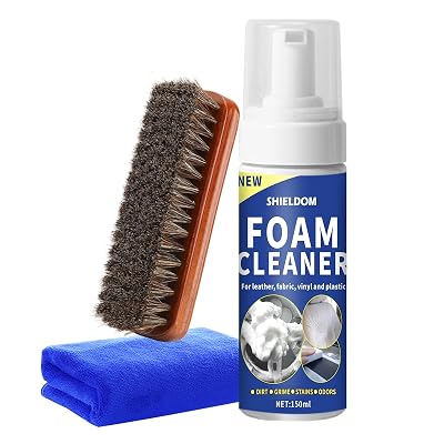SHIELDOM Car Interior Cleaner Kit Multifunctional Foam Cleaner, Clean Cars Seat Carpet Upholstery with Detailing Brush & Towel Deep Inside Cleaning Remove Stain from Leather/Fabric/Vinyl/Plastic - 5oz