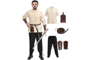KUGVDI Renaissance Costume men Medieval Costume Men Viking Costume set Halloween mens Renaissance Costume Accessories