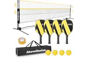AboveGenius Pickleball Set with Net, Pickleball Paddles Set of 4, Portable Net for Driveway, Lightweight Rackets, 4 Outdoor Balls, 1 Storage Bag