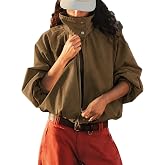 Dapoola Womens Stand Collar Zipped Bomber Jacket Windbreaker with Pocket | Oversized Funnel Neck Batwing Windproof Shacket, Zip Up Casual Loose Fit Outerwear, Spring Fall Casual Elastic Cuff Outfits