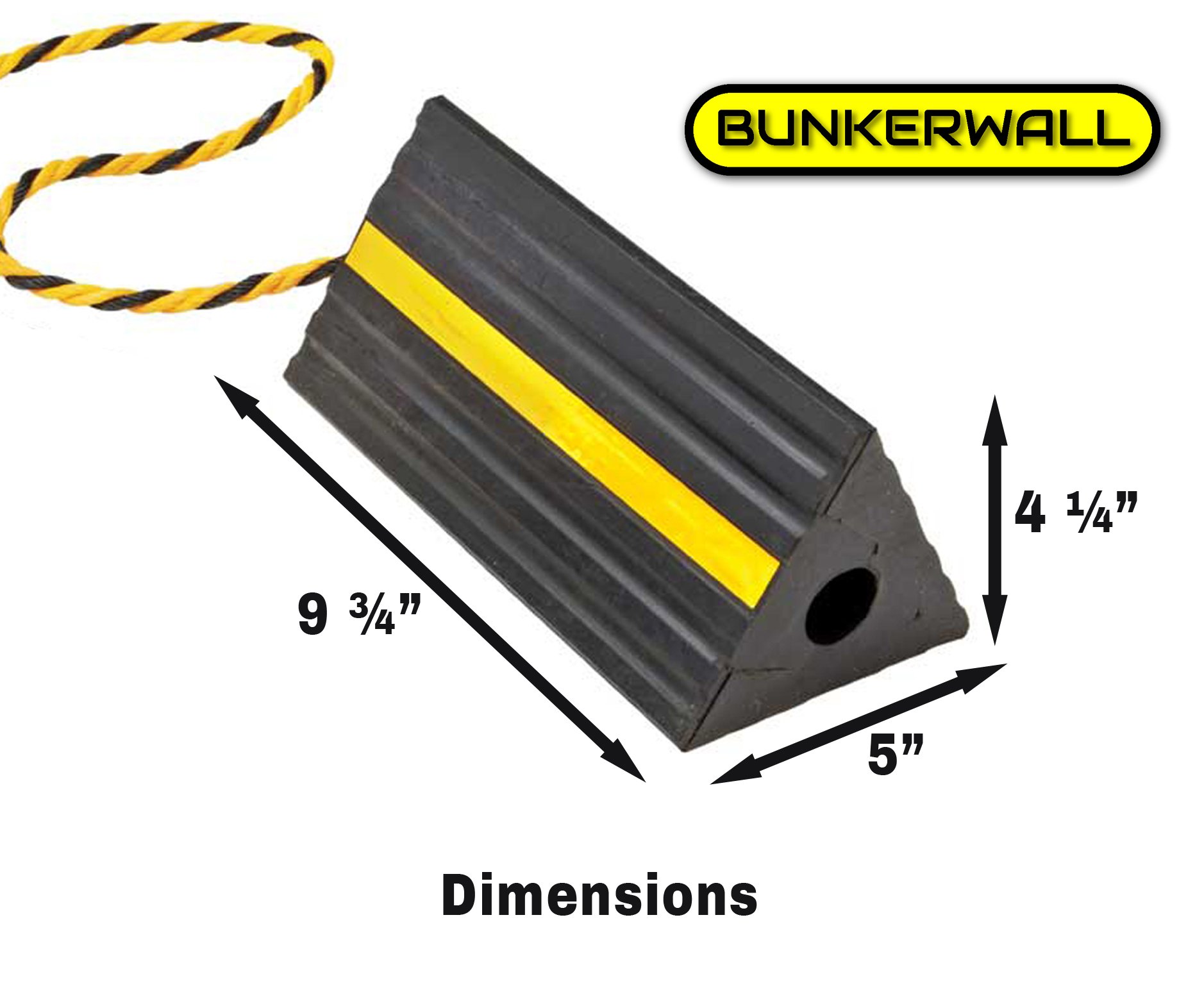 BUNKERWALL Industrial Rubber Wheel Chock Blocks with Rope 9.6" Wide, 5