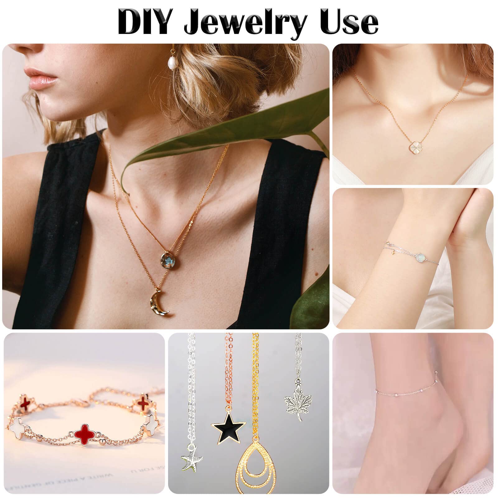 70Ft Jewelry Making Chains, 7 Colors 2mm Stainless Necklace Chains for Jewelry Making, Metal Chains Kit with 210Pcs Jump Rings and 70Pcs Lobster Clasps for DIY Jewelry Necklace Bracelet Anklet Making