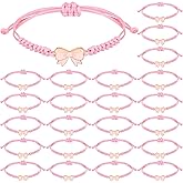 Liliaafar 24 Pack Coquette Bow Braid String Bracelets Gift Bulk Cheerleader Adjustable String Rope Braided Birthday Party Favor for Cheer Dance Team Friends Gift