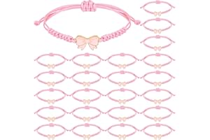 Liliaafar 24 Pack Coquette Bow Braid String Bracelets Gift Bulk Cheerleader Adjustable String Rope Braided Birthday Party Favor for Cheer Dance Team Friends Gift