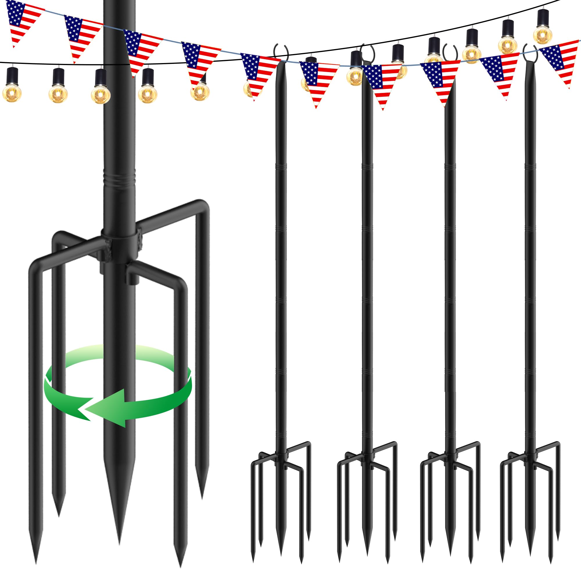 Photo 1 of ***Missing Hardware***4 Pack 9.3Ft String Light Poles, Outside Metal Poles with Fork, Lighting Hanging Post Accessories for Patio Decor Garden Backyard Yard Front Porch Outside Decorations