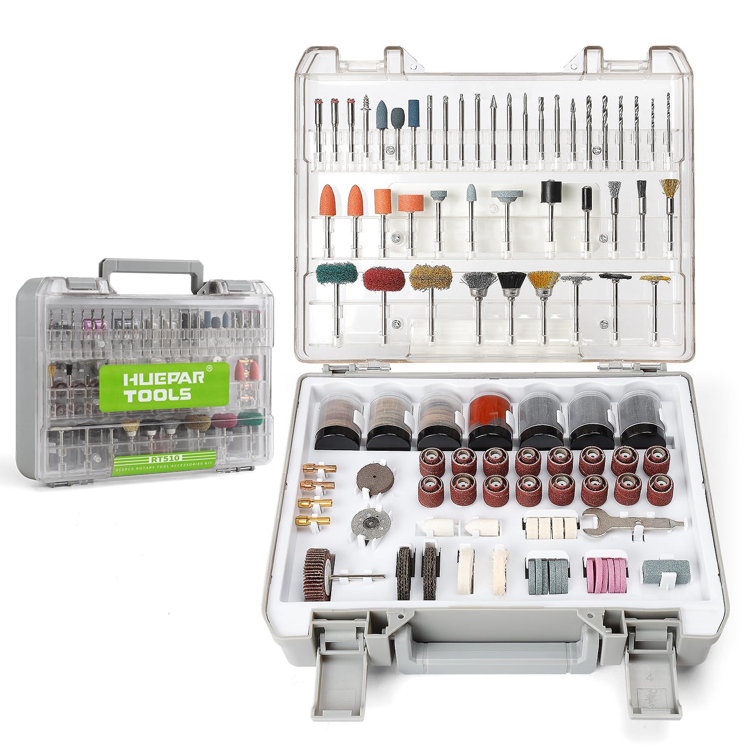 Huepar Tools Rotary Tool Accessories 510Pcs, 1/8" Shank Electric Grinder, Universal Rotary Tools Accessory for Sanding, Cutting, Grinding, Carving, Polishing, Drilling and Engraving, Gift for Men, Dad