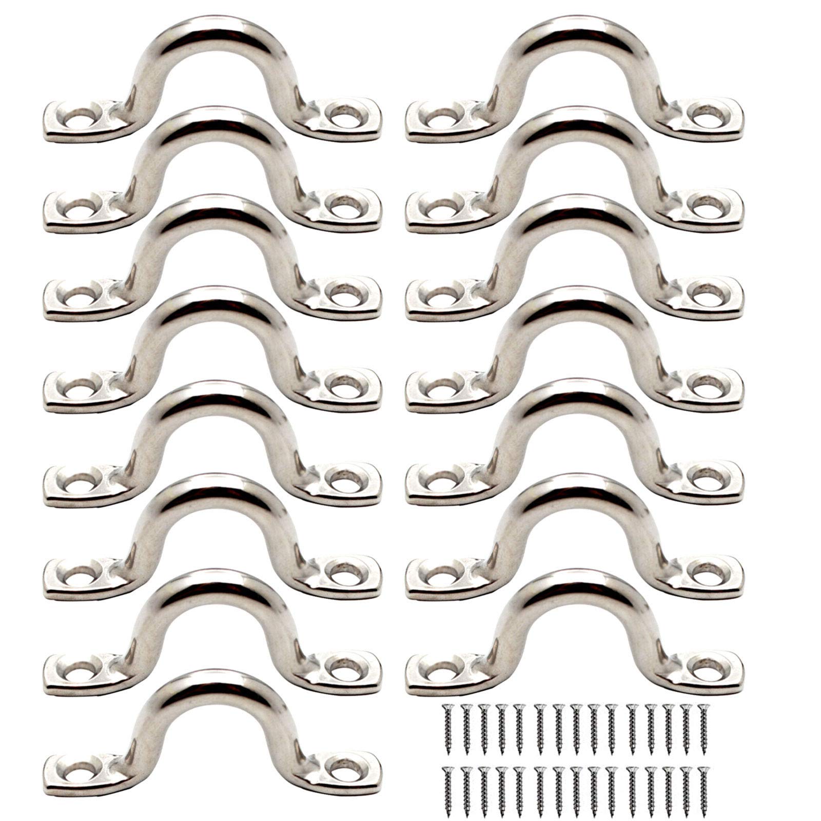 Wenxiaw Stainless Steel Deck Plate Eye Plates Canoe Kayak Eye Pads Kayak Pad Eye Strap Ceiling Hook 304 Stainless Steel Kayak Deck Loops with 30 Screws for Kayak Canoe Rigging, 15 Pieces, 4 mm