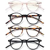 EYEURL 4-Pack Round Reading Glasses for Women Men Blue Light Glasses Retro Round Computer Readers With Spring Hinges Anti Glare Filter Lightweight Eyeglasses 1.5
