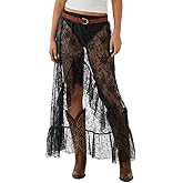 Cicy Bell Womens Lace Maxi Skirt Summer High Low Asymmetrical Sheer Y2K Sexy Beach Cover-up Long Skirts