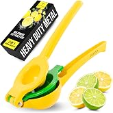 Zulay Metal 2-In-1 Lemon Squeezer Manual - Sturdy, Max Extraction Hand Juicer Lemon Squeezer Gets Every Last Drop - Easy to Clean &amp; Use Citrus Juicer-Yellow/Green