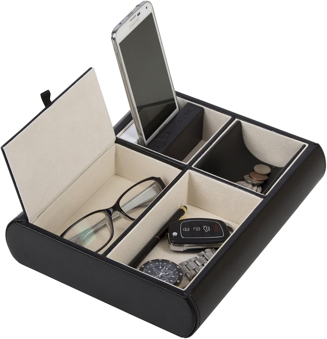 Jack Cube Valet Tray Leather, Desk or Dresser Organizer, Catch-all for Keys Phone, Wallet, Coin, Jewelry - Image 3