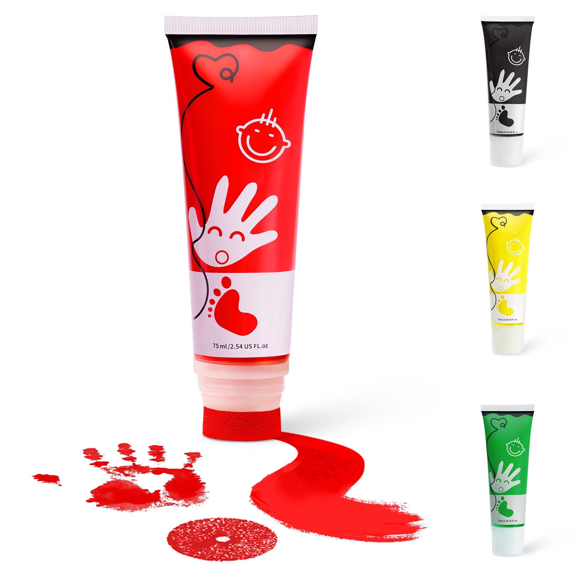 TOGOU2S Baby Safe Paint for Handprints, Non Toxic & Acid-Free Baby Hand and Footprint Kit, Sponge Head Design, Easy to Colour and Wash, DIY Keepsake Gift 75ml/Tube (Red) — image 1