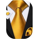 Barry.Wang Plain Men Silk Ties Extra Long Stain Necktie for Wedding Business Handkerchief Cufflinks Set Solid Colors