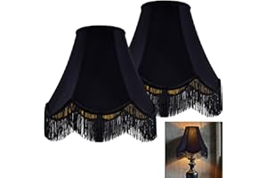 GO&SO Black Silk Bell Lamp Shades Set of 2 -Petal Edge Braid with Black Fringe Trim, 6"x13"x10.6"(Spider), Classic Scalloped Lamp Shade, Replacement Lampshades for Table, Floor Lamps, Easy Assembly