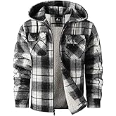 SCODI Men's Flannel Shirt Jacket Fleece Sherpa Lined Plaid Jackets Coat Full Zip Up Hoodie Winter Outwear