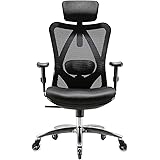 XUER Ergonomic Office Chair, Mesh Computer Desk Chair with Adjustable Sponge Lumbar Support, Thick Cushion, PU Armrest and He
