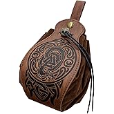 HiiFeuer Medieval Faux Leather Pouch, Portable Drawstring Purse, Vintage Belt Pouch Dice Bag For LARP Ren Faire