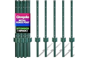 Gtongoko 3 Feet Sturdy Duty Metal Fence Post, Pack of 10, U Post for Fencing Green Fence Posts for Garden Yard and Outdoor Wire