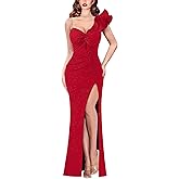 VFSHOW Womens Formal Prom Ruffle One Shoulder Strap Ruched Maxi Dress 2025 Sexy Twist Front Split Wedding Guest Evening Gown