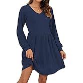 AUSELILY Womens Fall Dress 2025 Long Sleeve V Neck Short Dress Lightweight Casual Knit Sweater Dresses with Pockets