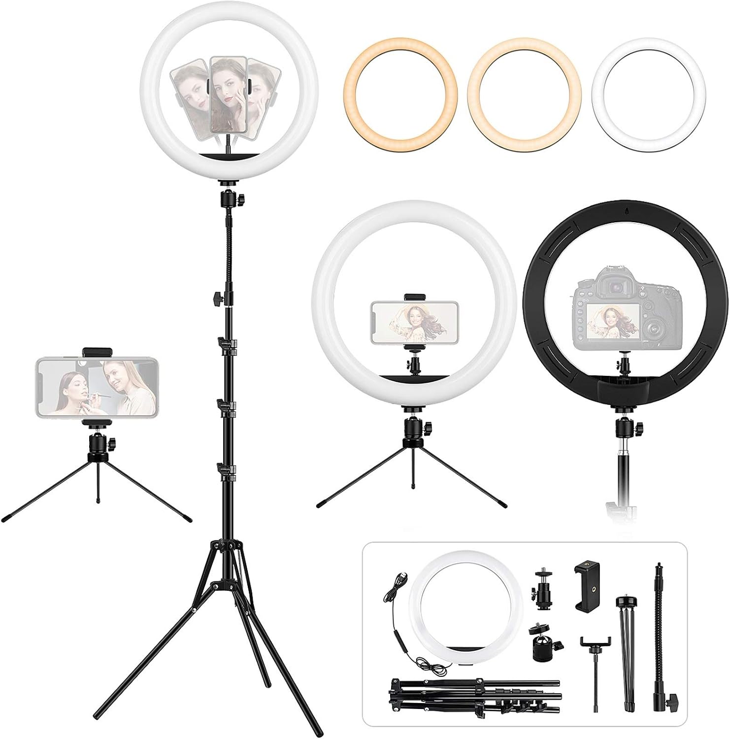 11.5 inch Ring Light with Tripod Stand & Phone Holder Tall 177cm/69.5",Large Professional Selfie Ring Lights for Phone,LED Standing Ringlight for Makeup,Video,Streaming,Youtube