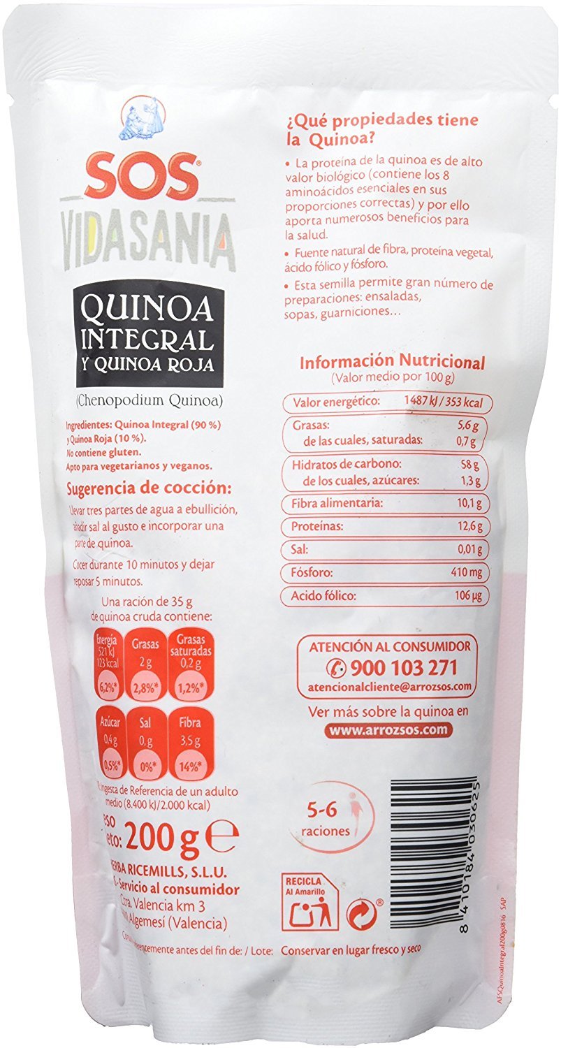 SOS Vidasania 100% Quinoa 250G - [Pack De 12] - Total 3 Kg