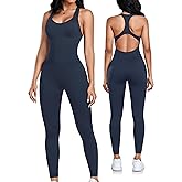 OLCHEE Womens Workout Jumpsuits Seamless Yoga Gym Bodycon Rompers Sexy Racerback Tummy Control Padded Bra Unitard