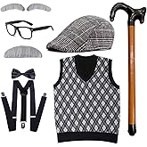 JieJieko Old Man Costume Set for Kids, 100 Days of School Costume for Boys, Grandpa Cosplay