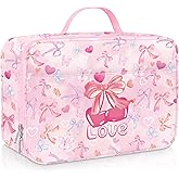Clastyle Pink Insulated Kids Lunch Bag Large Thermal Cooler Bag for Girl Picnic School Lunch Box Tote,Bow Tie Butterfly