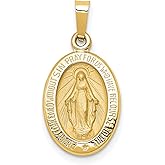 14k Yellow Gold Miraculous Medal Necklace Featuring Virgin Mary with Inscription Mary Conceived Without Sin, Oval Catholic Pendant, Religious Jewelry for Women, Faith Devotion Gold Necklace