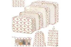 HATISAN 8 Set Packing Cubes for Suitcases,Packing Cube with Shoe, Cosmetics, Clothing, and Accessories Bags Packing Cubes for Travel Luggage Organizer Women Men(Bow Flowers)