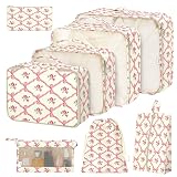 8 Set Packing Cubes for Suitcases,Packing Cube with Shoe, Cosmetics, Clothing, and Accessories Bags Packing Cubes for Travel Luggage Organizer Women Men(Bow Flowers)