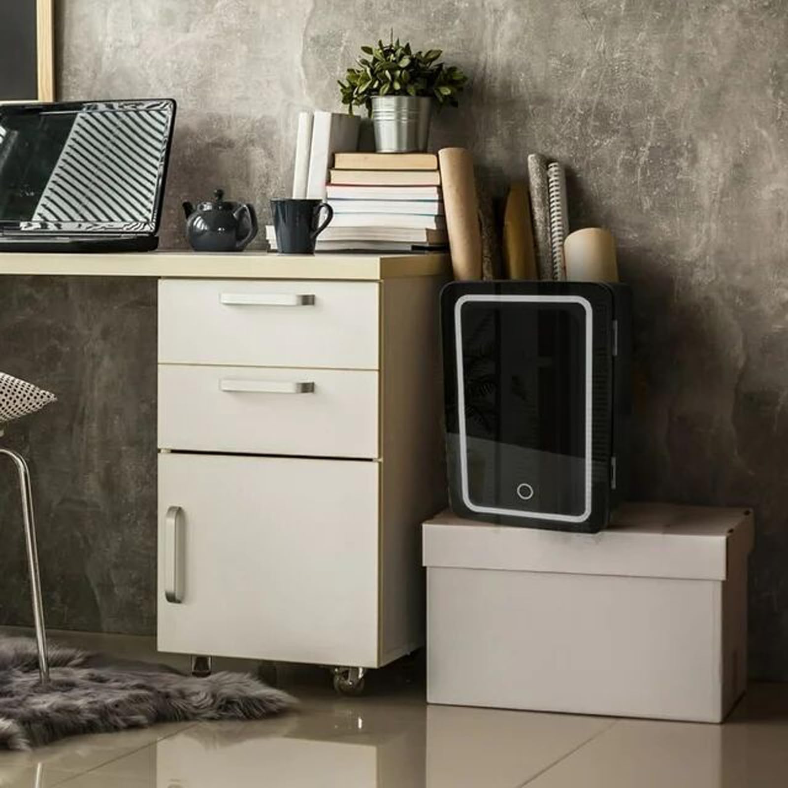 Living Enrichment Mini Fridge 6L, Skincare Fridge Cooler or Warmer, AC DC Powered, Portable Small Refrigerator for Skincare, Cosmetics, Home, Office and Car, Black